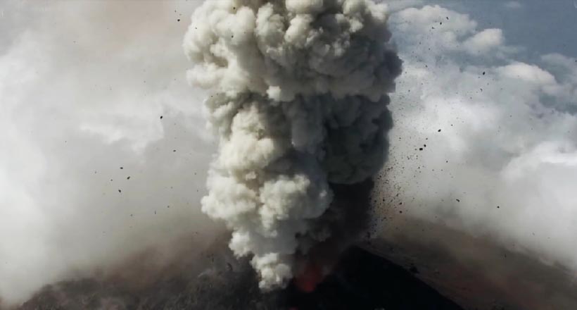 The drone was the first to be able to remove a fire-breathing volcano from such a close distance