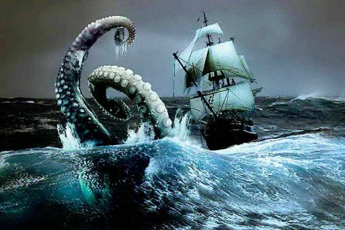 The giant kraken emerged from the water