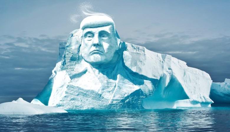 The giant ice head of Donald trump carved in the Arctic