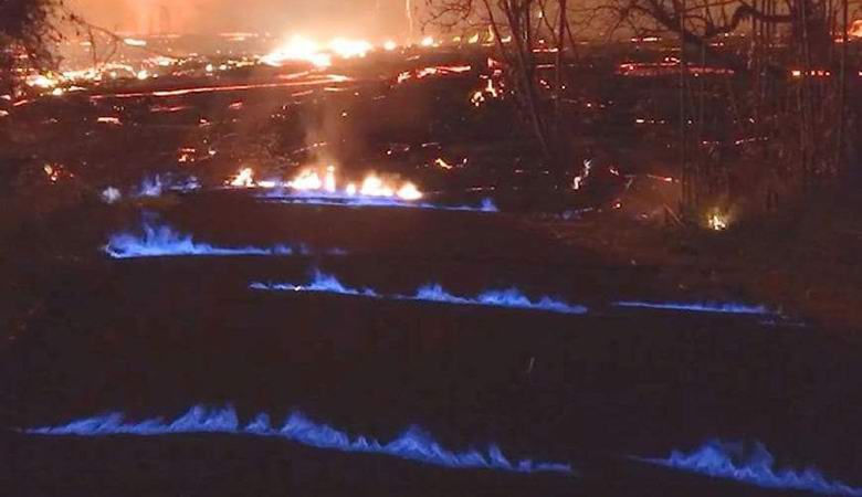 A mysterious blue fire erupts from the ground in Hawaii