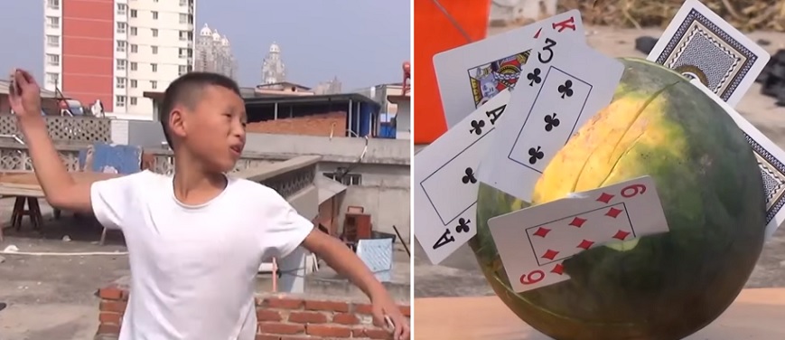 A Chinese boy turned a deck of playing cards into a dangerous weapon