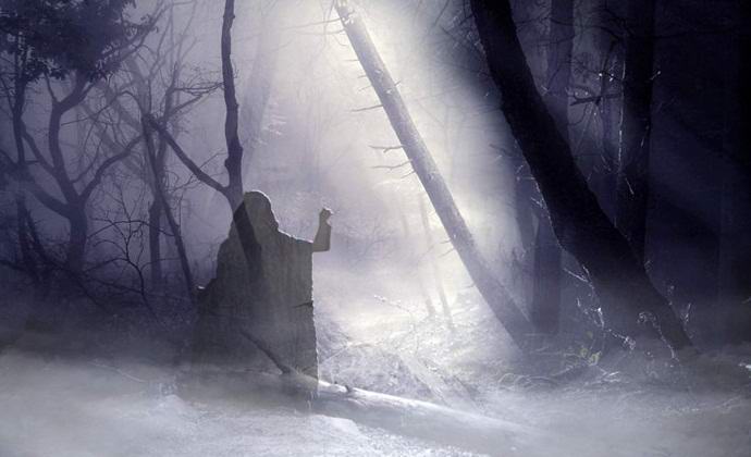 A photo of a creepy ghost in the forest was found