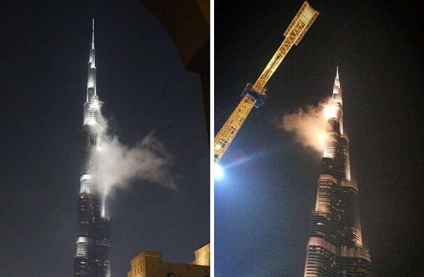 The tallest building in the world on fire