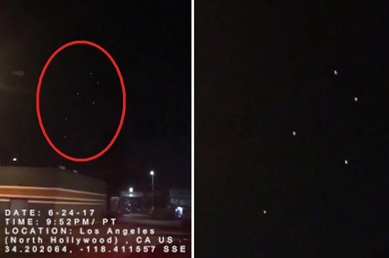 Six bright UFOs circled in the night sky