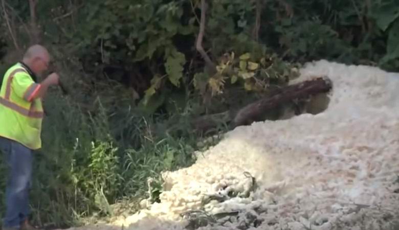 A strange foam oozes from the ground in Michigan