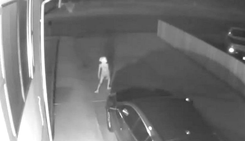 A strange video with a humanoid near a car is widely discussed on the Web.