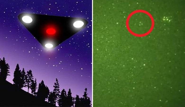 A triangular UFO spotted in the night sky over the United States