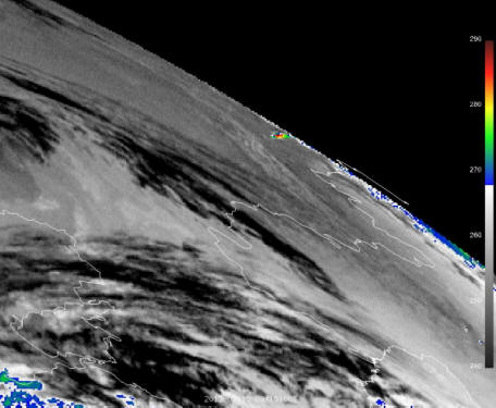 The thermal shock of the Chelyabinsk meteorite recorded by the Meteosat-9 satellite at 03:15 GMT on February 15, 2013.  © NASA |  Space.com 