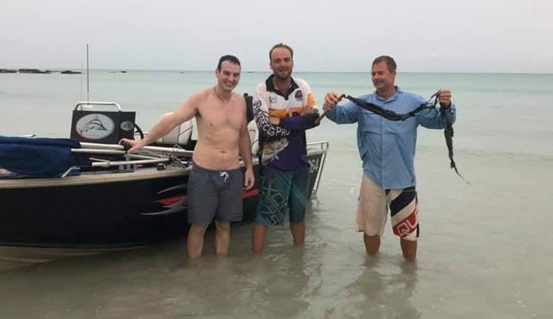 A fishing rod saved resourceful fishermen from a lightning strike