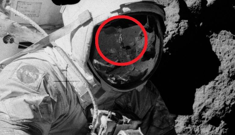 In the reflection on the helmet, the astronaut found a man standing on the moon in jeans and sneakers